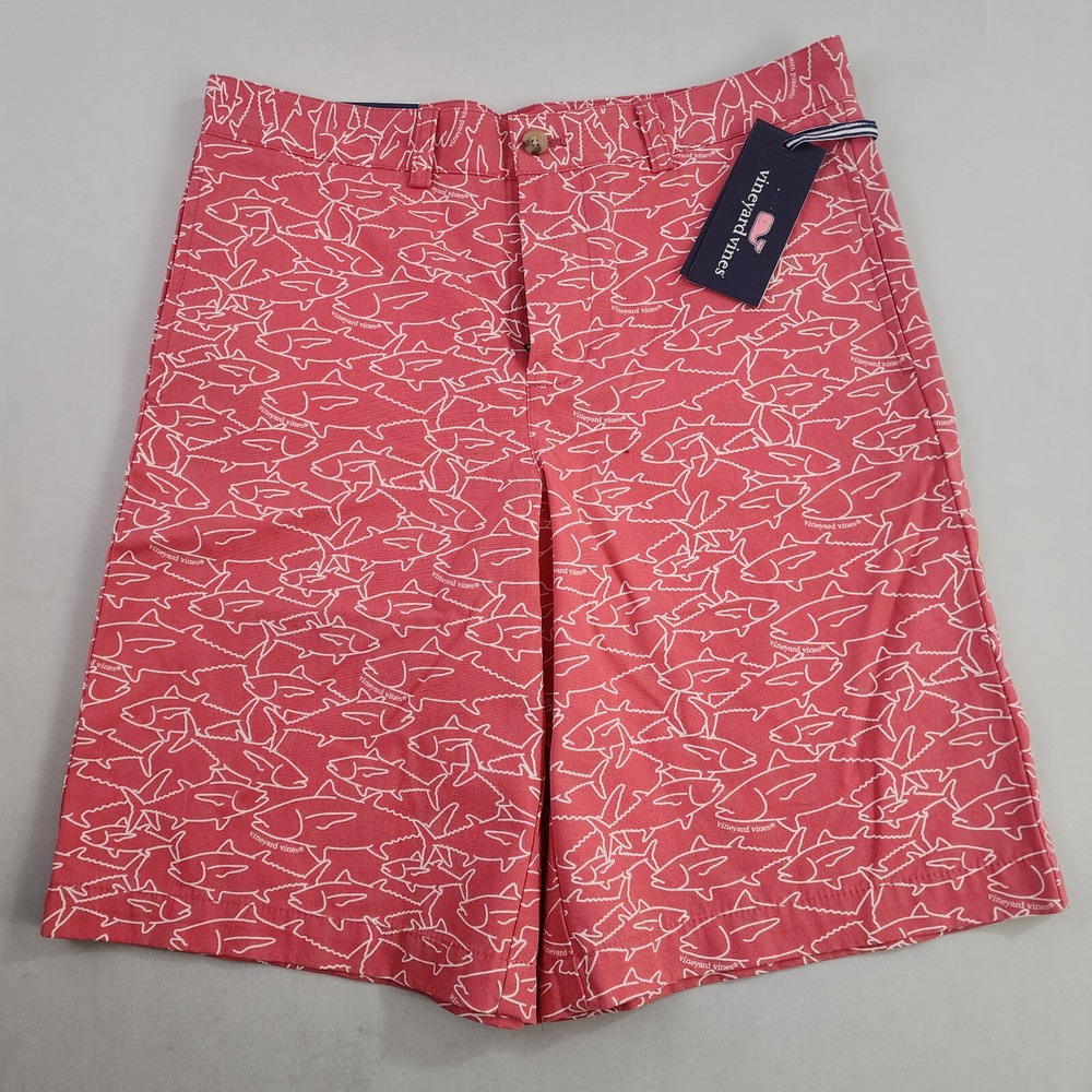 Vineyard Vines club shorts boys 18 pink pockets zip 9" sharks logo classic kids